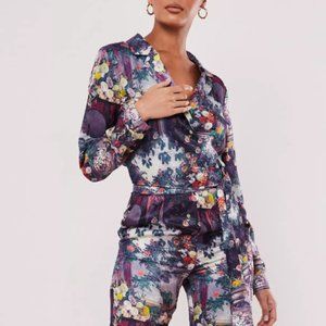 Missguided Satin Floral Wrap Top